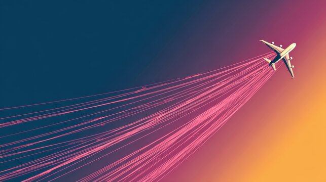 airplane pink trails sunset flight - Powered by Adobe