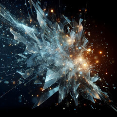 Futuristic Shattered Glass Explosion with Particles – Dynamic Abstract Digital Energy Burst