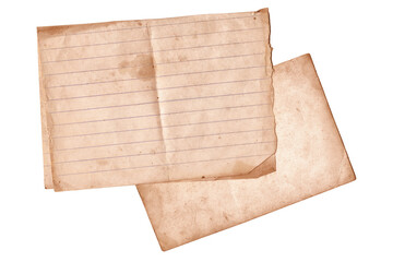 Two Antique Notebook Pages. Aged Lined Sheet and Empty Folded Paper Sheets Isolated on White Background, Top View. Historical Notebook Paper for Education, Presentations, 