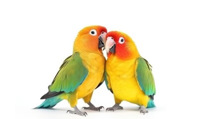Obraz premium Pair of Lovebirds Agapornis Fischeri Isolated on White Background