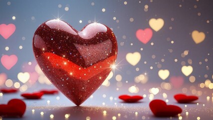 Obraz premium Glowing red heart shining with glitter on valentine's day background