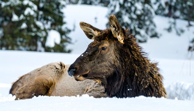 Elk resting in snow - Powered by Adobe