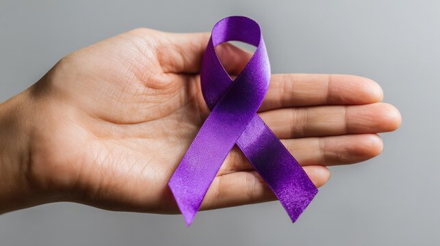 Alzheimer's Awareness Ribbon: Supporting Caregivers with Purple Ribbon on Helping Hand