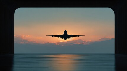 Fototapeta premium sunset airplane silhouette hangar view
