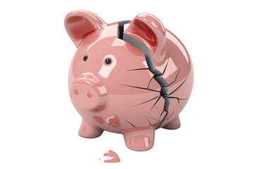 Fototapeta premium Cracked pink piggy bank with broken piece money savings