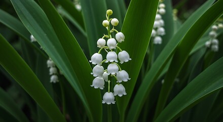 Obraz premium Delicate white flowers among lush green leaves