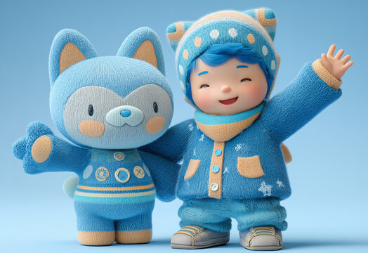 Adorable 3D Cartoon Kids in Winter Outfit