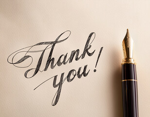 Fototapeta premium Handwritten Thank You Note With Pen on Wooden Desk