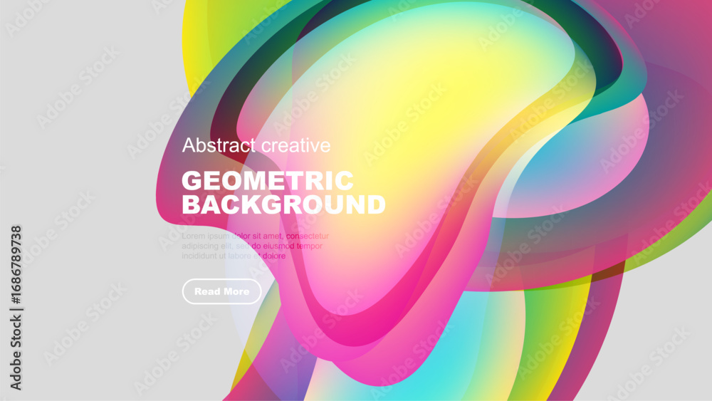 Wall mural vibrant abstract shapes overlap, creating dynamic colorful background. text block present, button vi