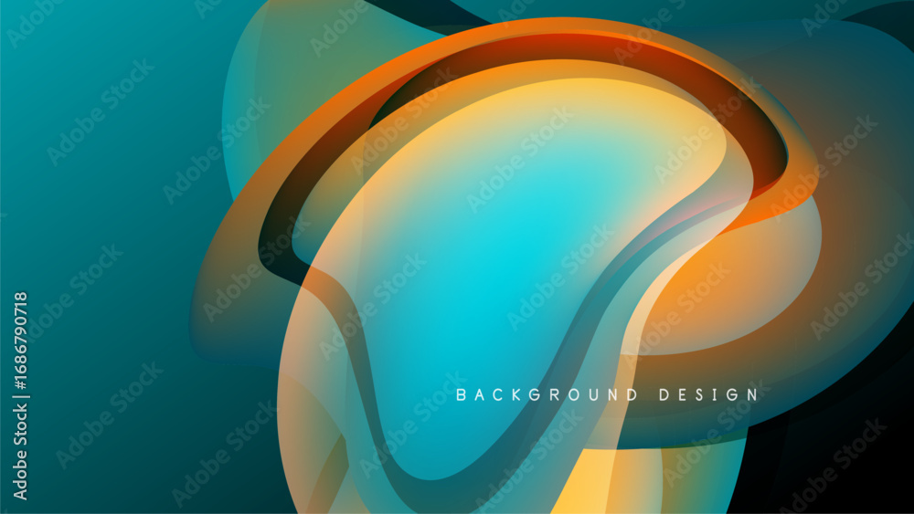Wall mural abstract fluid shapes blend, creating dynamic colorful composition. smooth gradients, modern design,