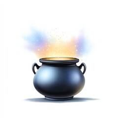 Mystical Cauldron: An illustration of a black cauldron, overflowing with vibrant, magical energy, hinting at a realm of enchantment and wonder.