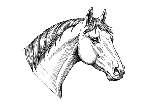 Isolated White Horse Head On Black Background Illustration Silhouette