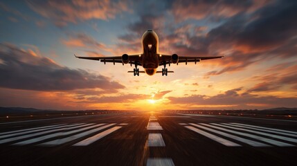 airplane landing sunset sky runway