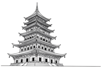 Isolated White Pagoda Illustration on Black Background