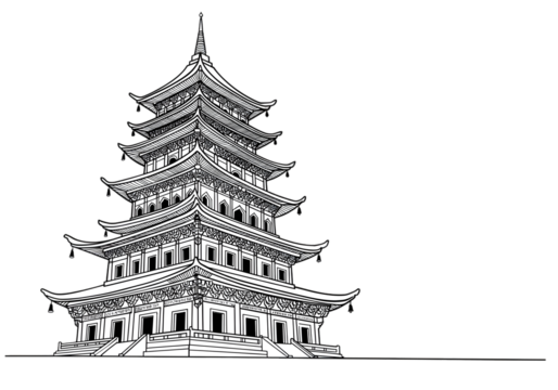 Isolated White Pagoda Illustration on Black Background