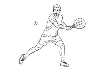Isolated White Silhouette Of Tennis Player In Action On Black Background
