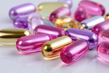 Vitamin Supplement Spectrum: A macro shot of diverse vitamin capsules, showcasing the spectrum of health supplements