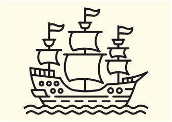 Pirate ship Line art Vector design