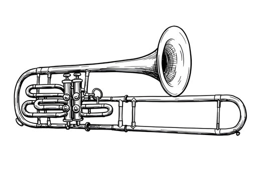 black and white trombone musical instrument clip art preview