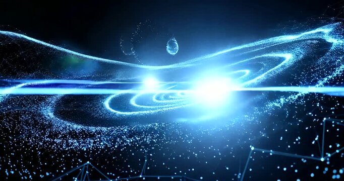 Futuristic cosmic galaxy animation with luminous particles and plexus connections