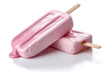 Pink Popsicle Duo: A pair of refreshing pink popsicles, a delightful frozen treat of summer, with one beginning to melt creating a perfect visual of the season's joy.