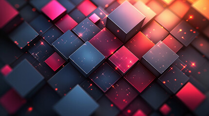 3D cubes connected network, digital space background, data visualization