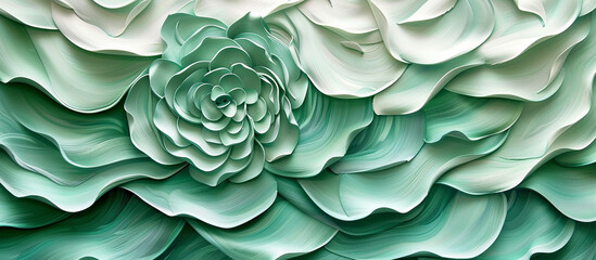 3D floral wall art, green petals, swirling design, backdrop/wallpaper