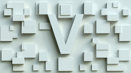 3D letter V on textured white cube background