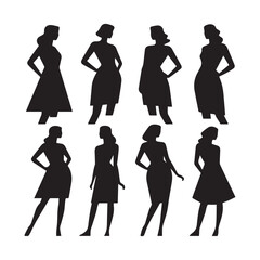  silhouette of Women in poses, vector illustration on white background.