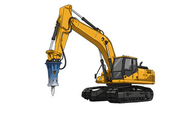 Isolated Yellow Excavator Illustration on Transparent Background
