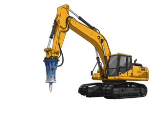 Isolated Yellow Excavator Illustration on Transparent Background