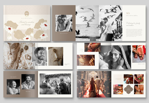 Indian Wedding Photo Album Template in Landscape Layout with Mandala Motifs & Arched Image Masks