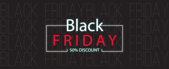 Black Friday Sale Banner Vector with 50% Discount Promotion