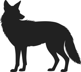 Silhouette of wild canine standing alert, representing coyote or wolf, ideal for wildlife design, forest animal art, nature illustrations