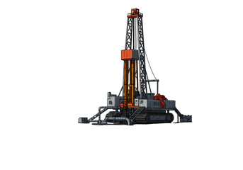 Isometric 3D Illustration Of A Drill Rig Equipment In Orange And Black With Transparent Background