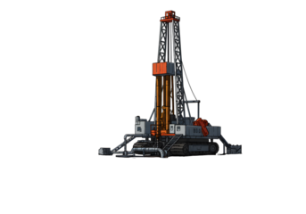 Isometric 3D Illustration Of A Drill Rig Equipment In Orange And Black With Transparent Background