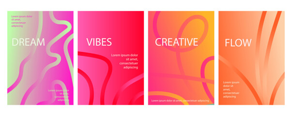 Set of Abstract Wavy Bold Lines Poster Backgrounds. Modern Abstract Art Design Template. Vibrant gradient colors.