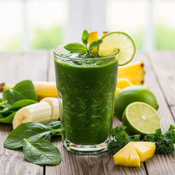 Refreshing green smoothie with fruits, perfect for health and wellness lifestyle