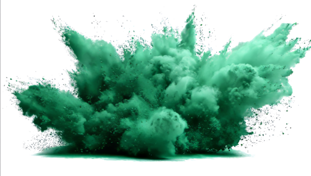 Green Powder Explosion with Bright White Background in Dynamic Artistic Style