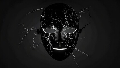 Mysterious Cracked Mask with Electric Glow - A Symbol of Hidden Emotions and Inner Turmoil