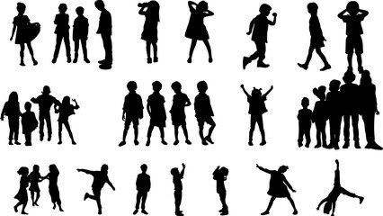 collection of silhouettes children in different angles, vector