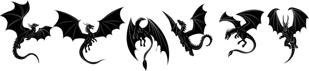 silhouette dragons, vector