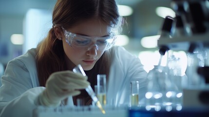 Young woman in lab coat. Man pours gasoline into car. A tank with a depth field of optimal performance. A young female in lifestyle a laboratory coat.