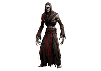 Obraz premium A formidable, imposing figure in dark attire stands out against a stark black backdrop.