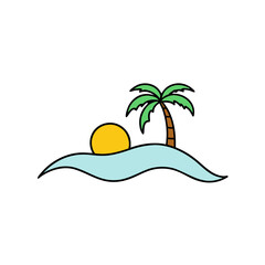 Fototapeta premium Vector art of stylized illustration of a tropical island with a palm tree and sun