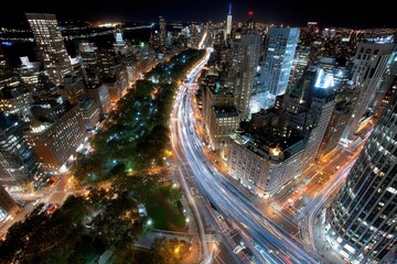 Obraz premium New York City at Night with Light Trails