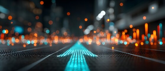 Neon Cyan Blue Turquoise Energy Ground Glassy High Quality Glowing Upward Arrow Pointing Toward Top Right Branding Social Media Poster Banner Marketing Ecommerce Web Print Copy Space Tem SEO Optimized