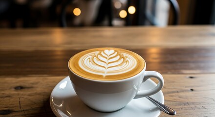 Latte Art on a Wooden Table.