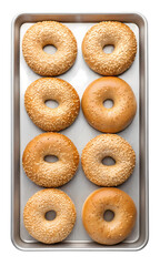 Bagels with sesame seeds and plain bagels isolated on transparent background