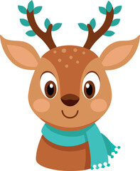 Fototapeta premium Vector art of cute deer with scarf, cartoon vector illustration
